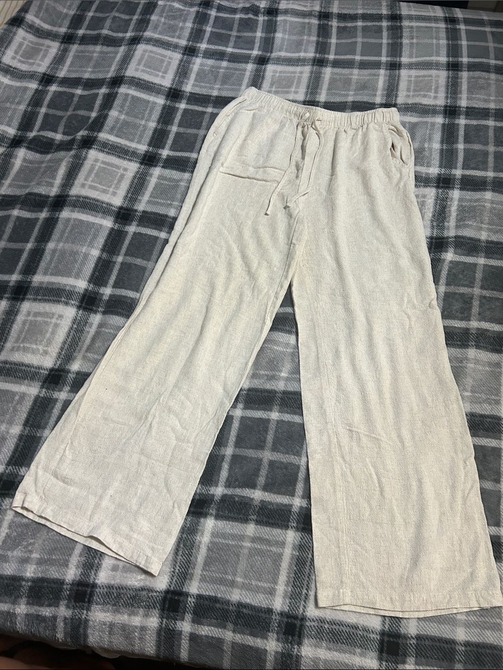 Men's Cream Drawstring Wide-Leg Joggers
